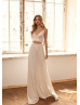 V Neck Ivory Satin Cutouts Laconic Wedding Dress